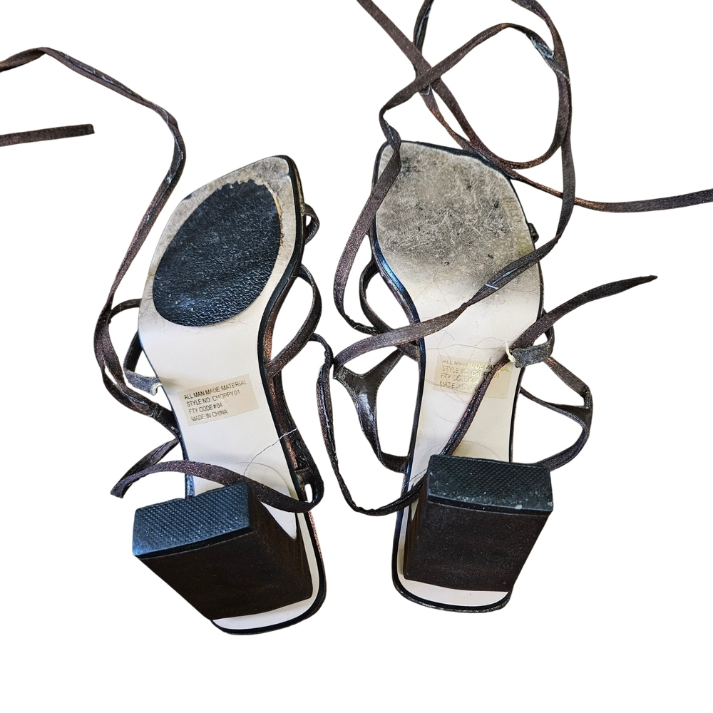Wild Rose Brown Metallic Strappy Sandals Block Heels Size 6.5 Vintage - Picture 8 of 12